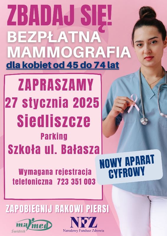 Bezpłatna Mammografia 27.01.2025r. - zdjęcie ilustracyjne