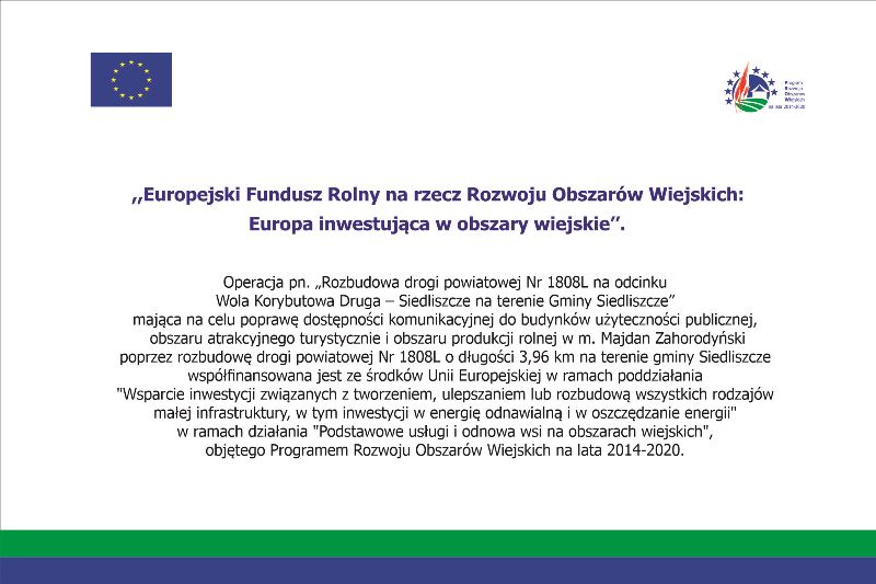 Zdjęcie poglądowe do artykułu: Rozbudowa drogi powiatowej Nr 1808L na odcinku Wola Korybutowa Druga - Siedliszcze na terenie Gminy Siedl... ( )